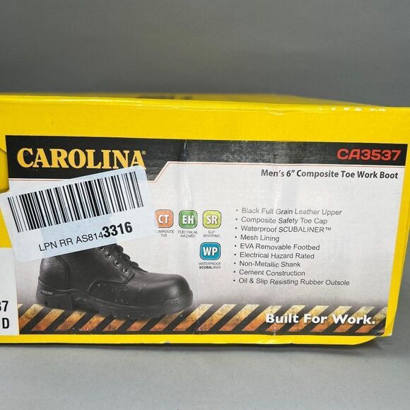 Carolina Circuit 6” Boots Men\'s 9 Black Leather Composite‎ Toe Waterproof Work main image 4